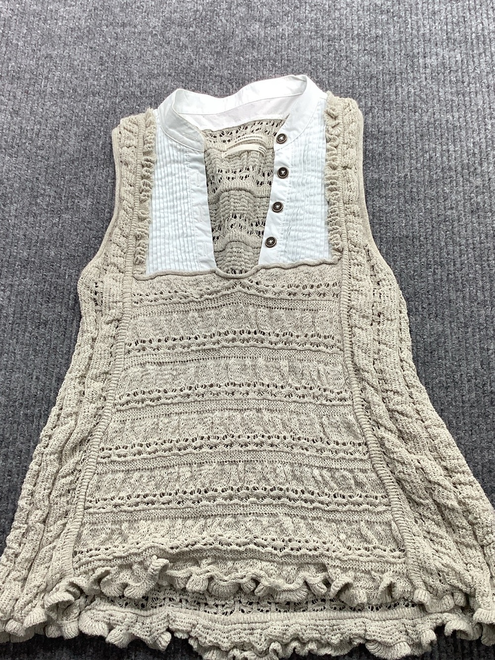 Anthropologie Cream Crochet Knit V-Neck Sleeveless Sweater Vest